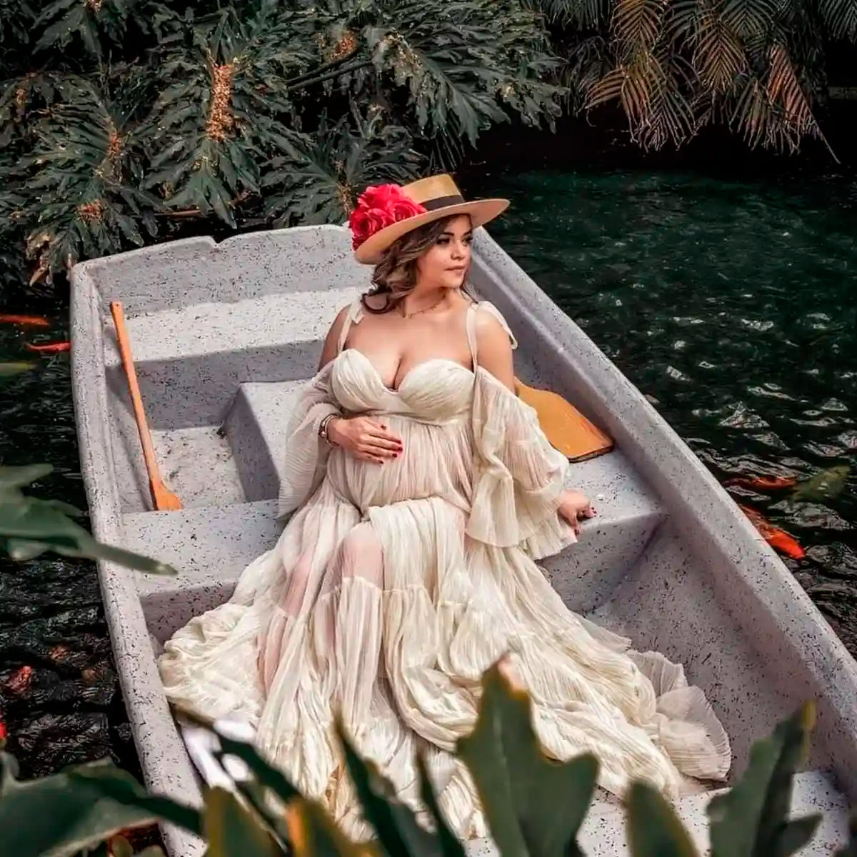 Sombrero Gallero Scarlett palma fina flores