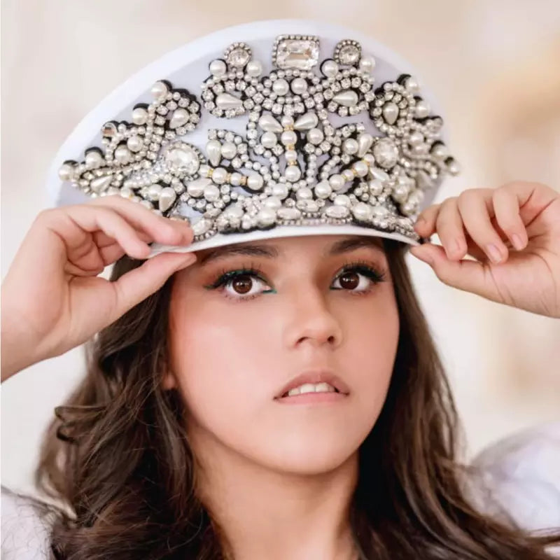 White Lux Pearl Kepi Hat