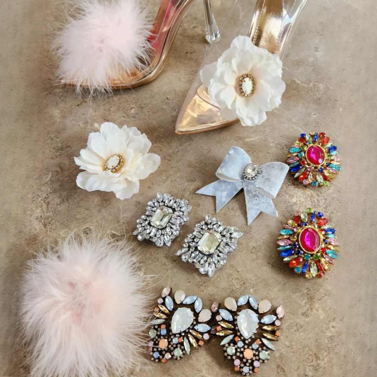 Add-Ons clips for Shoes Medallion Crystals silver
