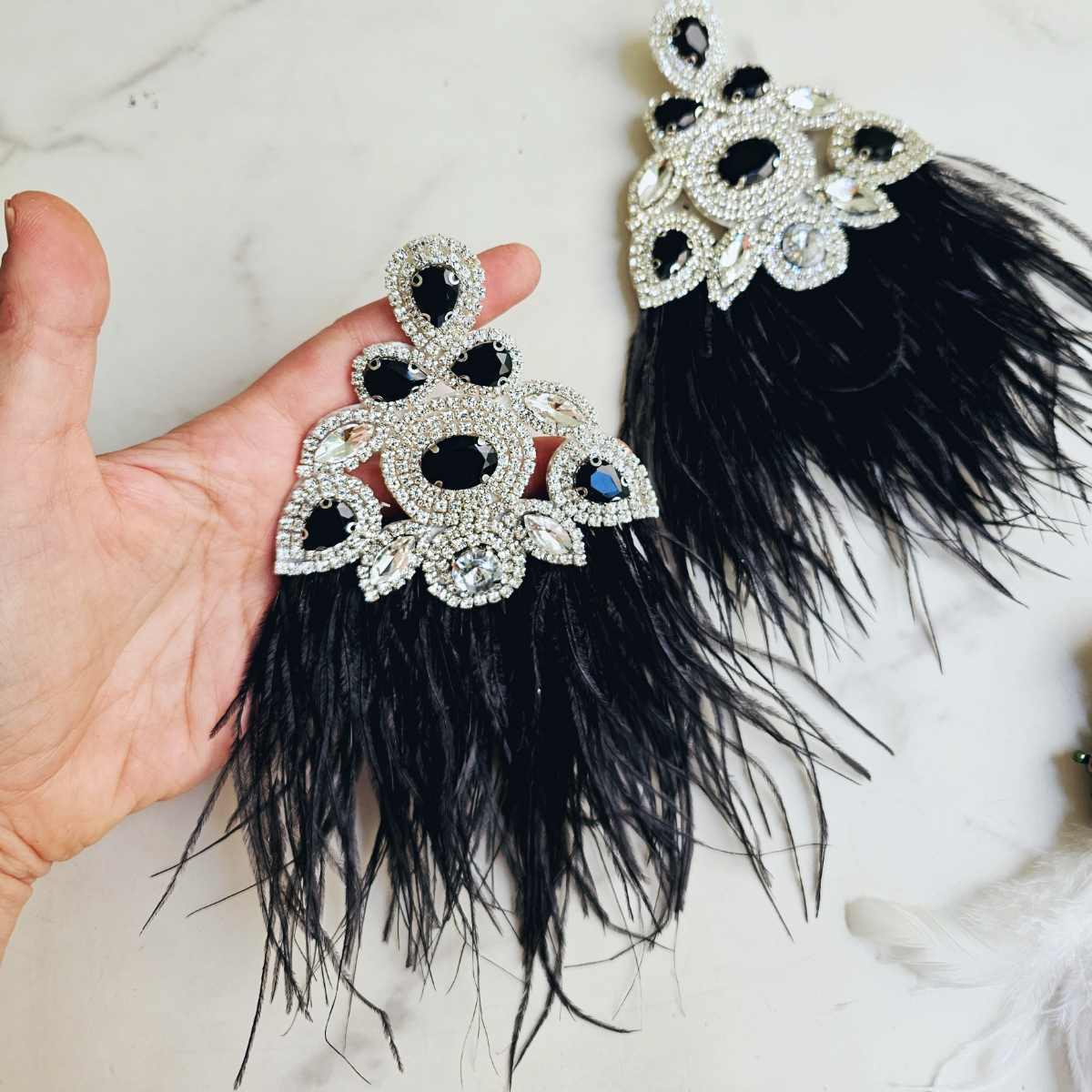 Lorena Earrings Black Feathers Maxi Earrings