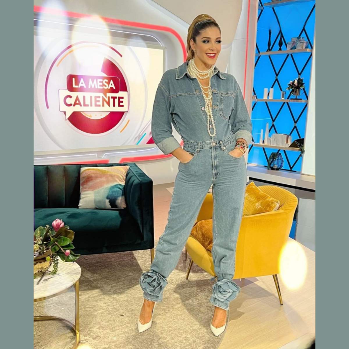 Par de Flores Luisa con correa Denim Flor Mezclilla