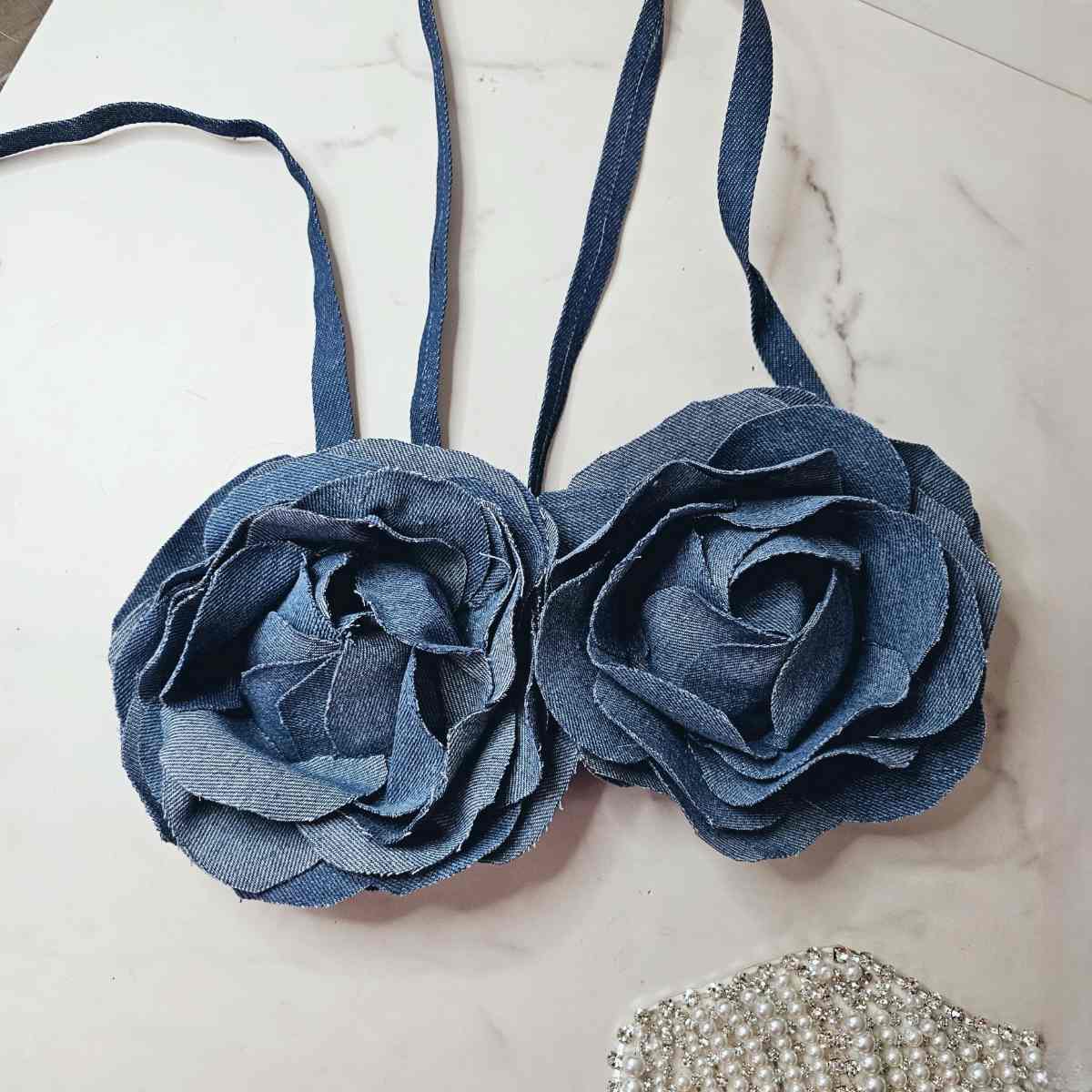 Par de Flores Luisa con correa Denim Flor Mezclilla