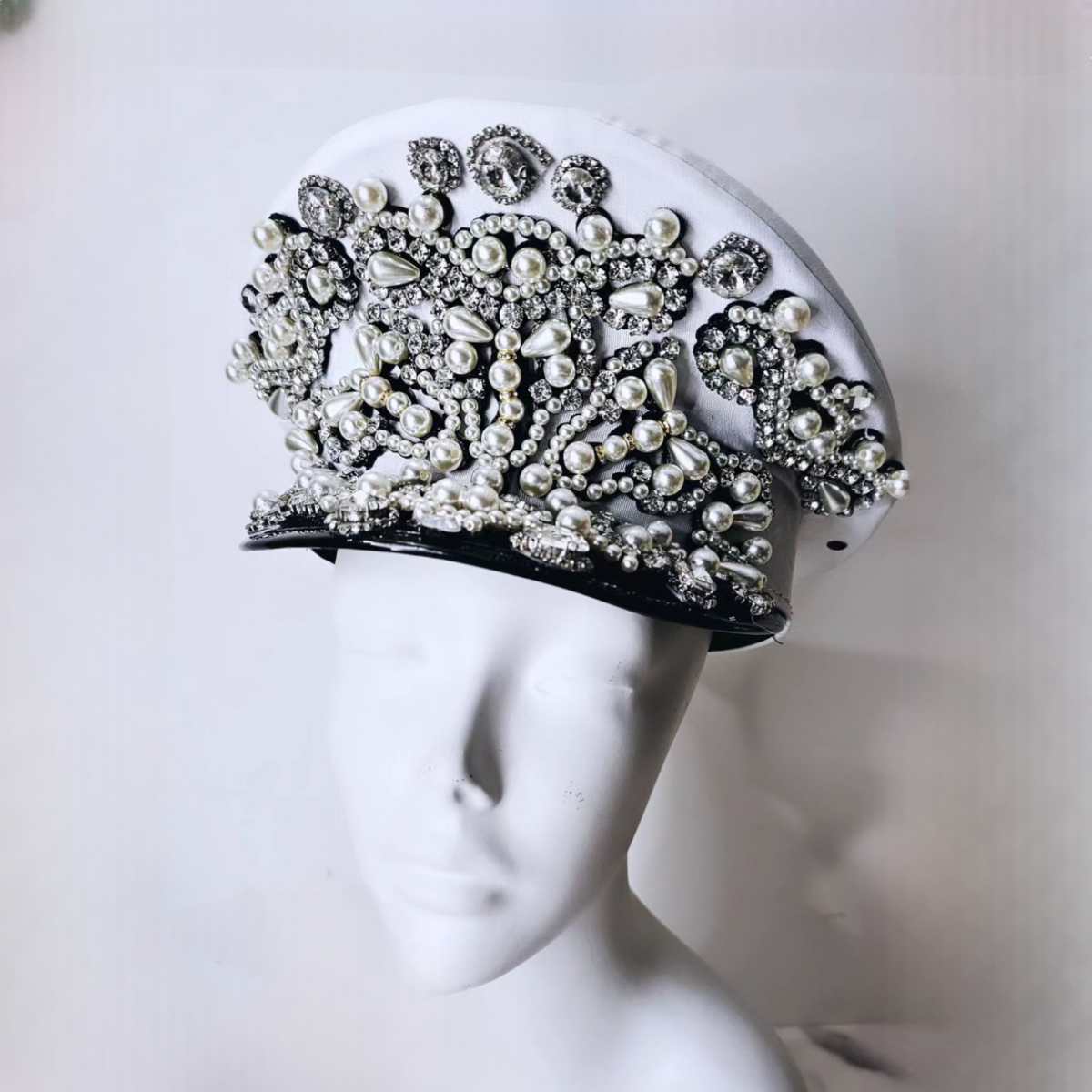 White Lux Pearl Kepi Hat