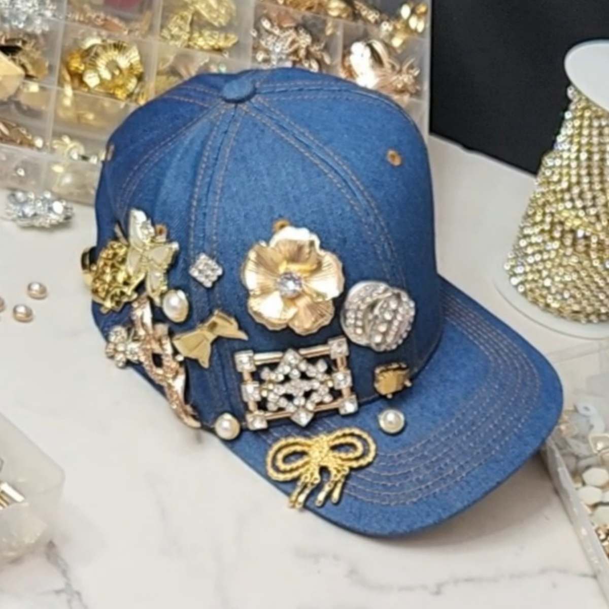 Royal Blue Medallion Denim Cap