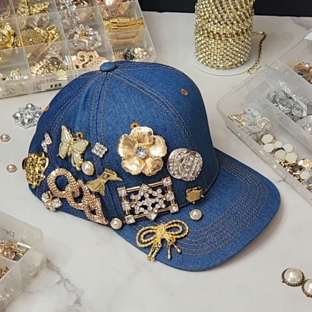 Royal Blue Medallion Denim Cap