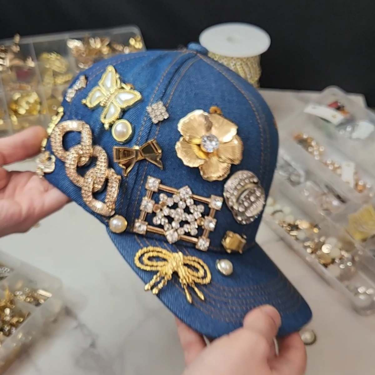 Royal Blue Medallion Denim Cap