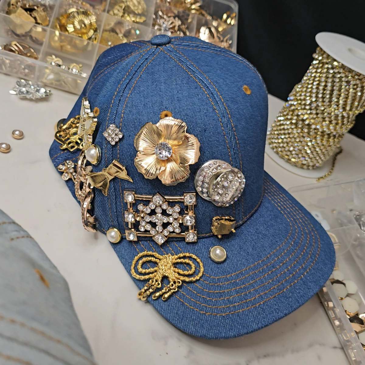 Royal Blue Medallion Denim Cap