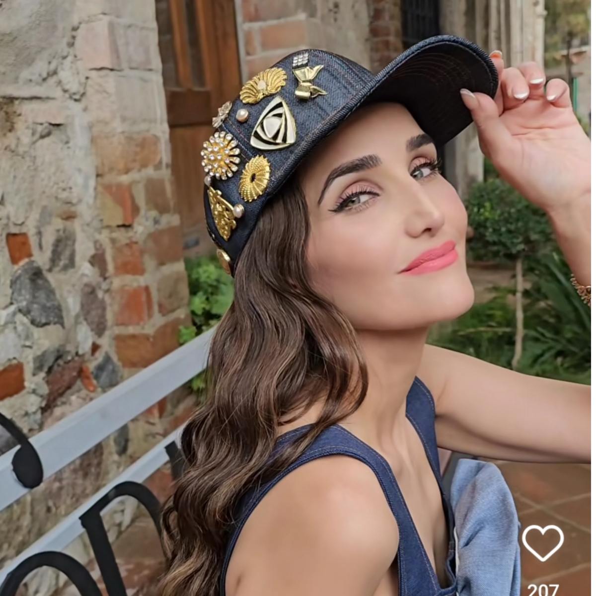 Navy Blue Denim Cap with Medallions