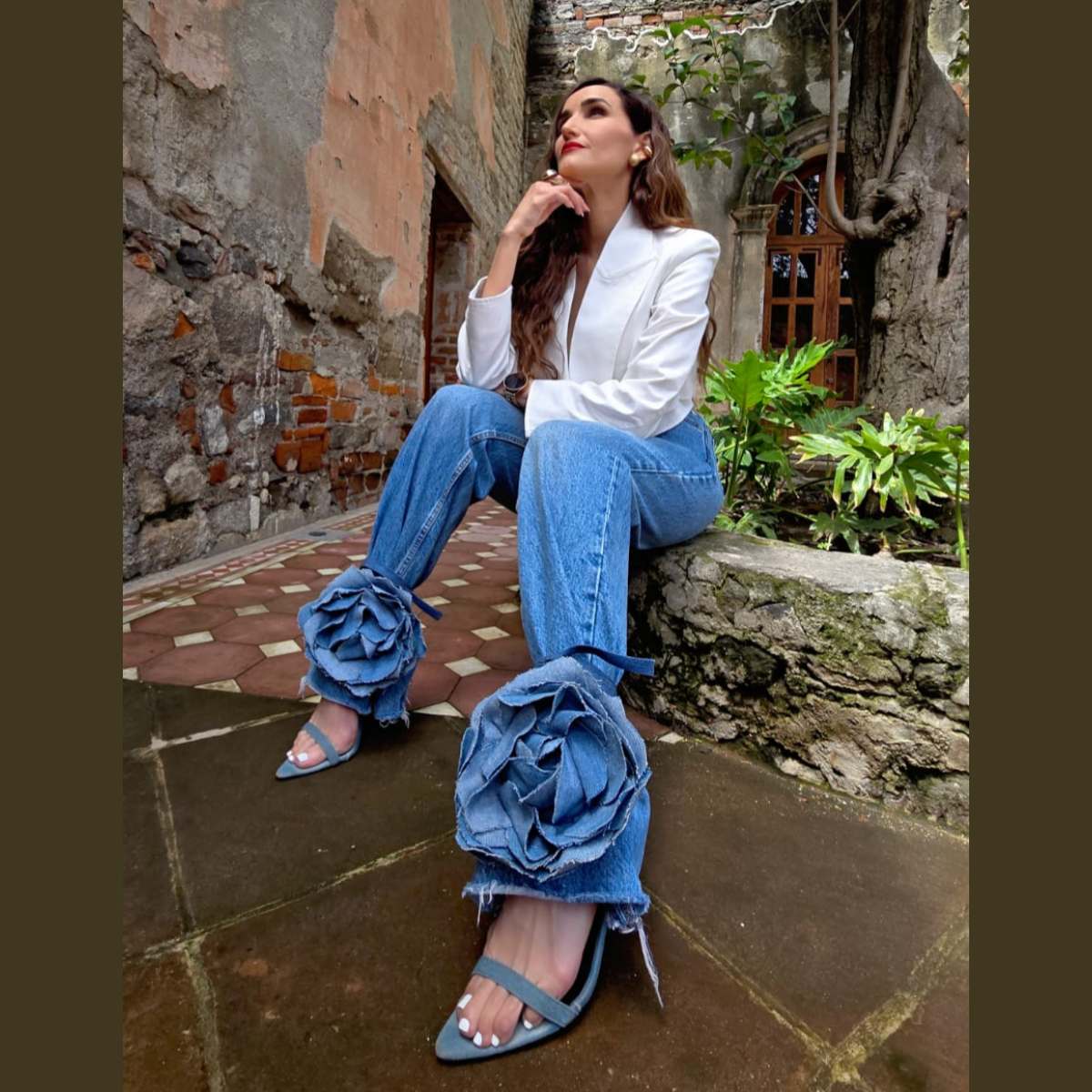 Par de Flores Luisa con correa Denim Flor Mezclilla