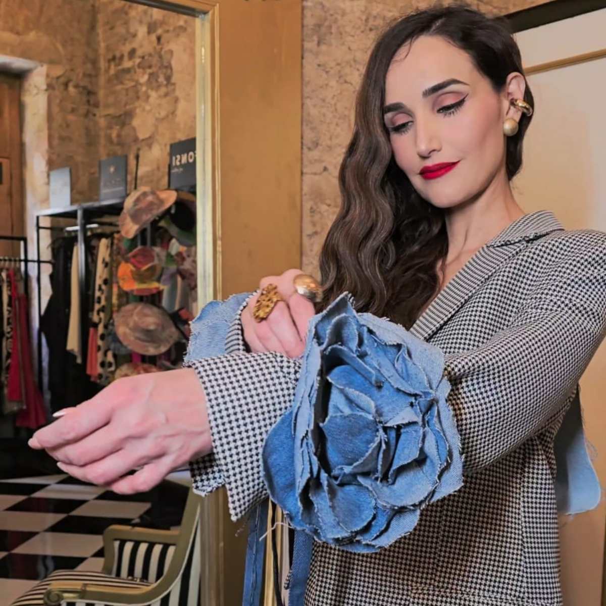 Par de Flores Luisa con correa Denim Flor Mezclilla