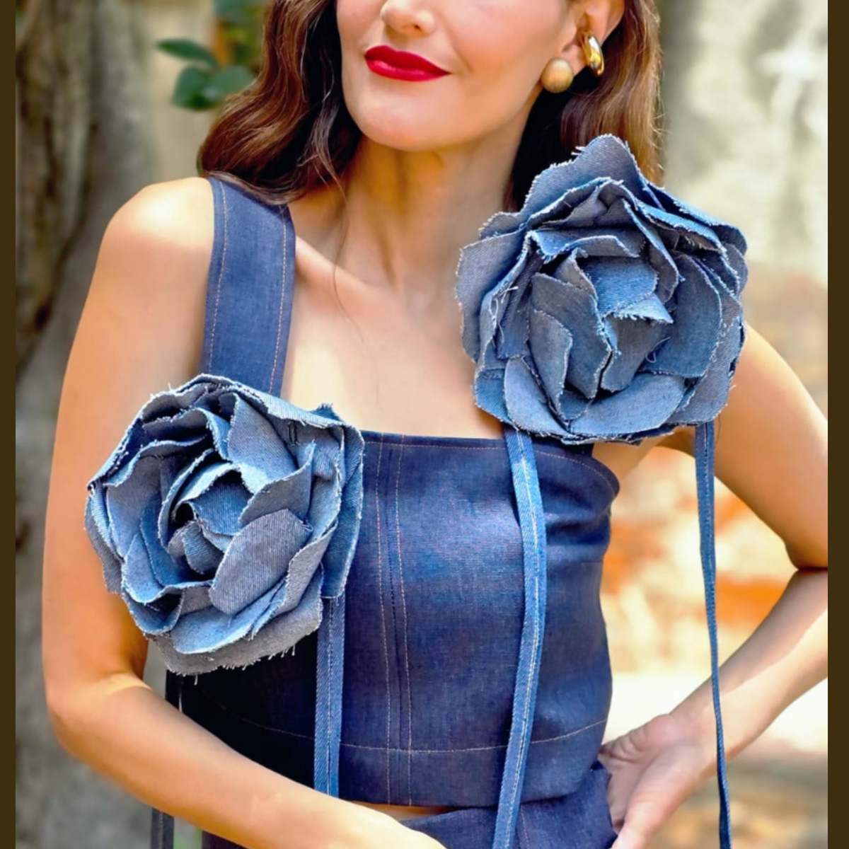 Par de Flores Luisa con correa Denim Flor Mezclilla