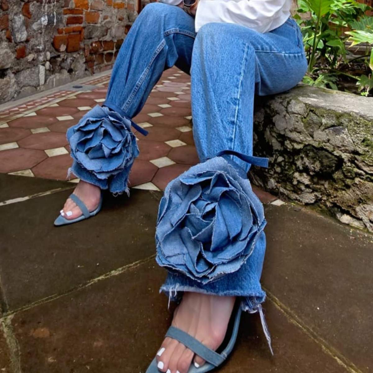 Par de Flores Luisa con correa Denim Flor Mezclilla