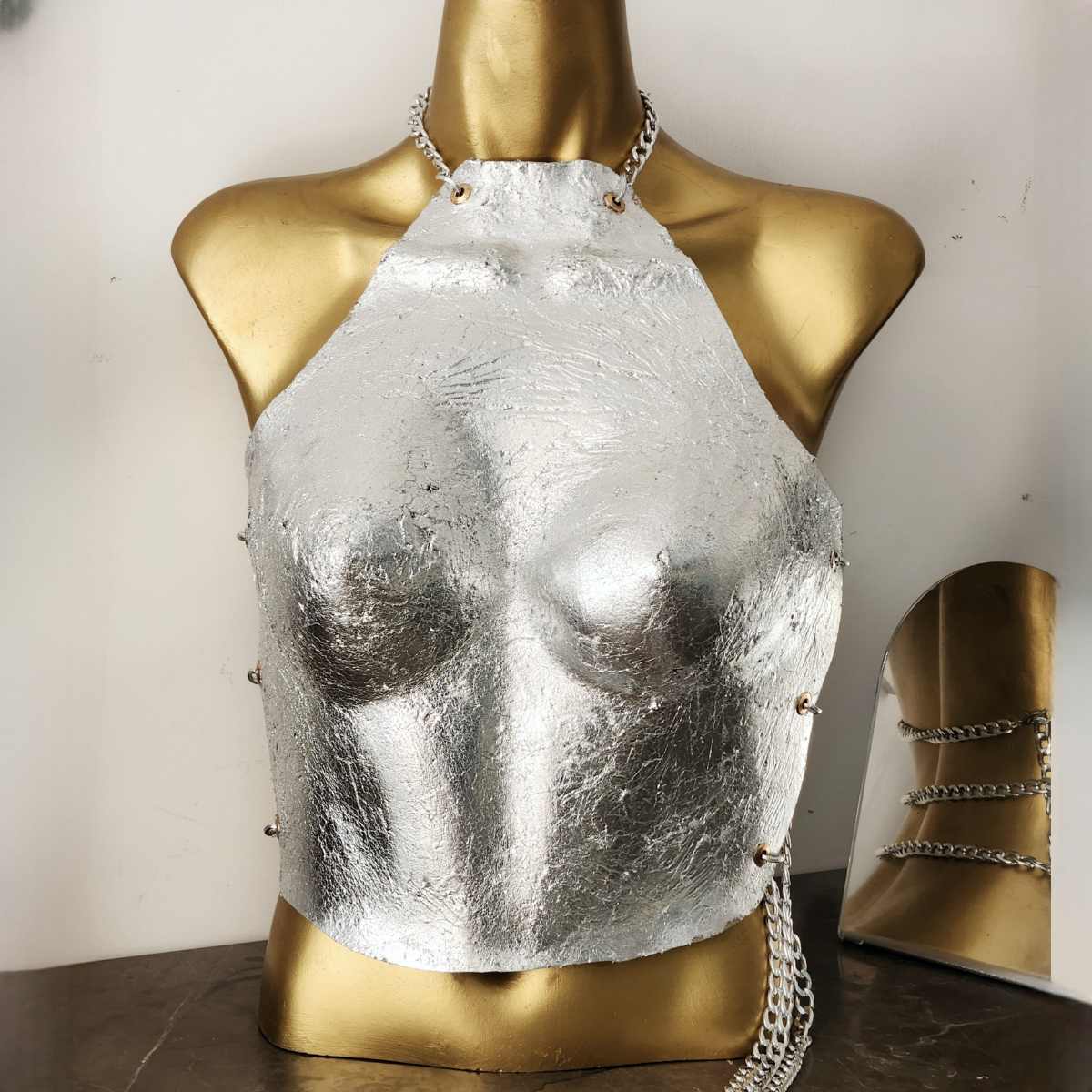 Flexible Athena Breastplate Imitation Silver Leaf Breastplate
