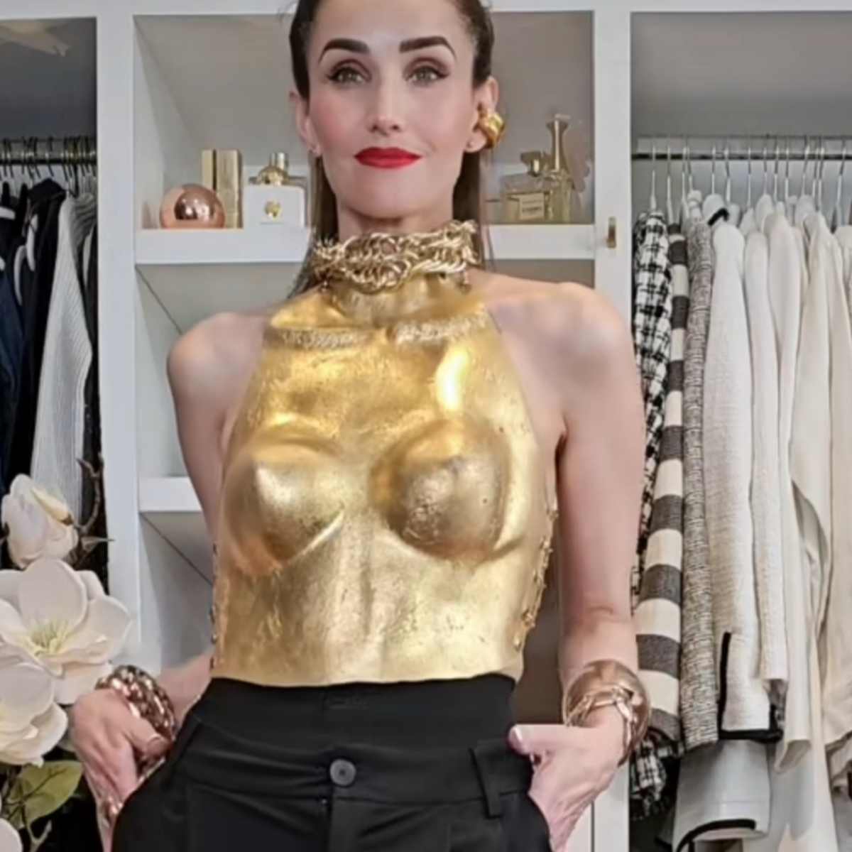 Flexible Athena Breastplate Imitation Gold Leaf Breastplate
