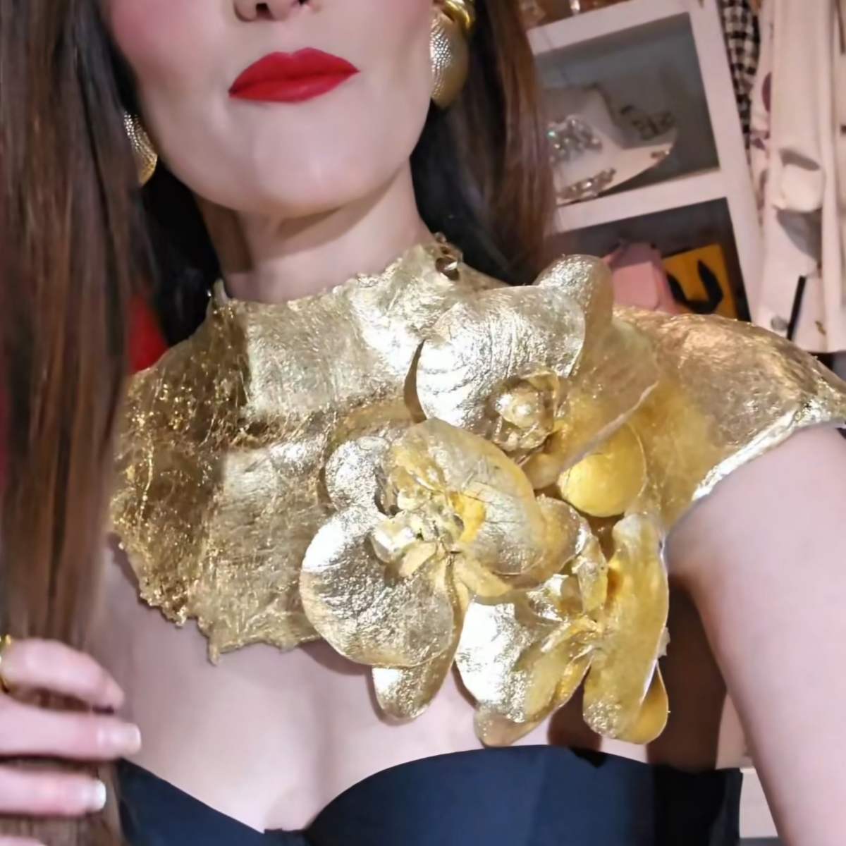 Athena Gold Flexible Orchid Necklace