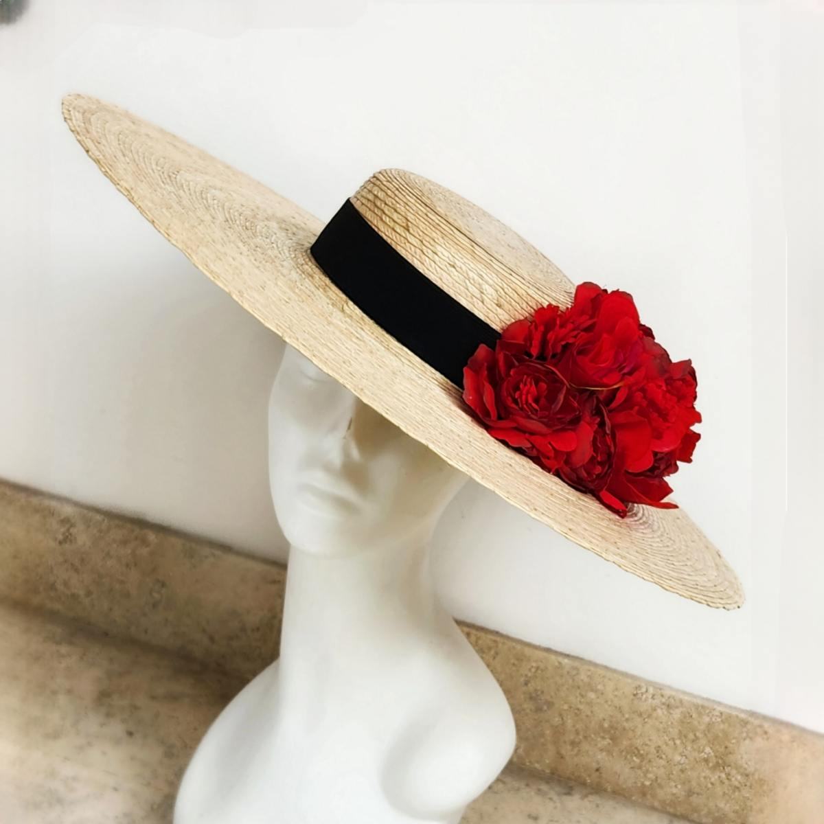 Sombrero Paris palma flores Scarlett
