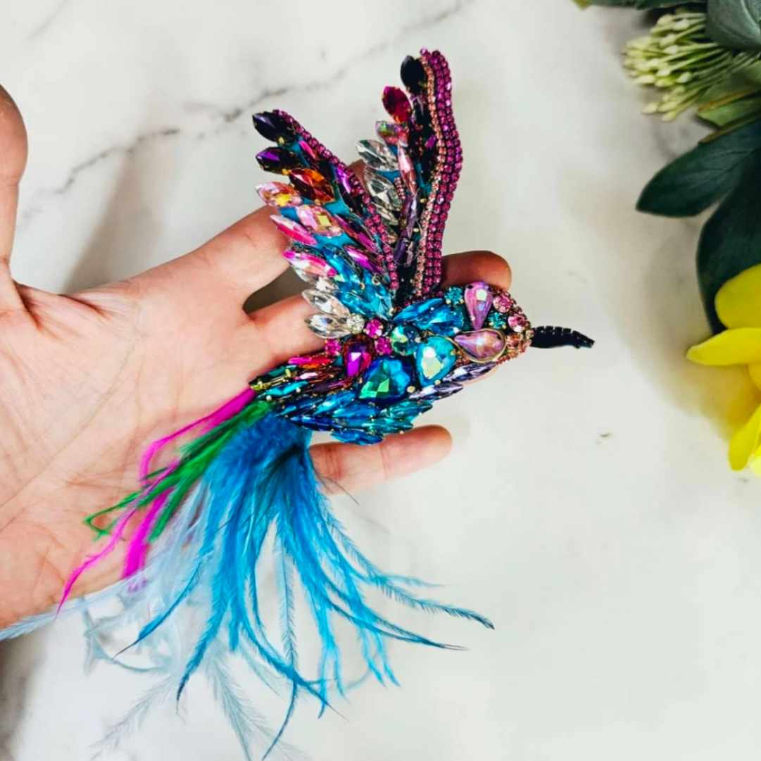 Prendedor Colibri cristales 10cm · Prendedor Artesanal