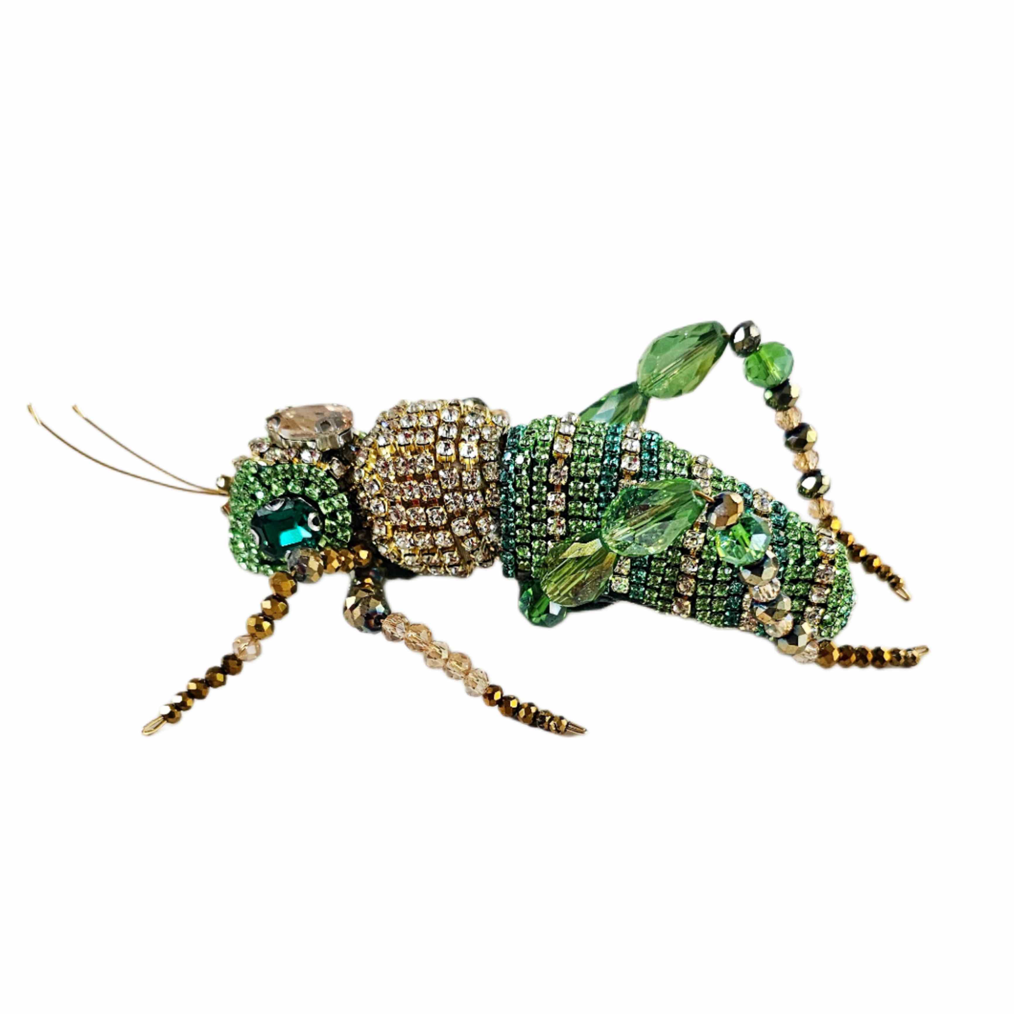Prendedor Saltamontes cristales 14cm · Prendedor Artesanal Insecto