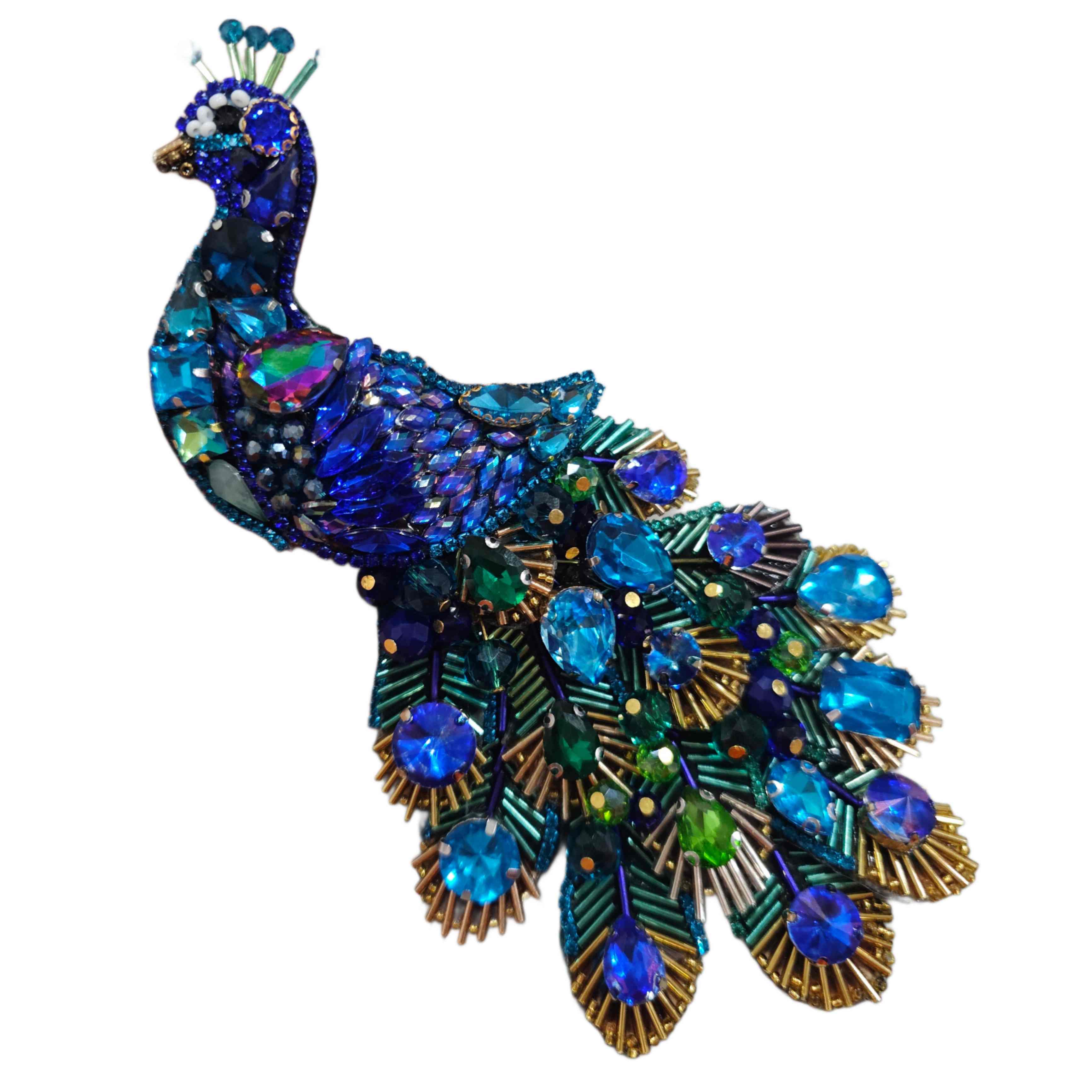 Prendedor Pavo Real cristales 16 x 14 cm · Prendedor Artesanal