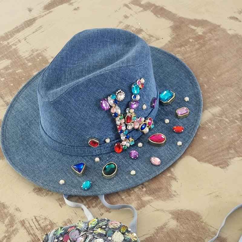Monogrammed Fedora Hat with Crystals