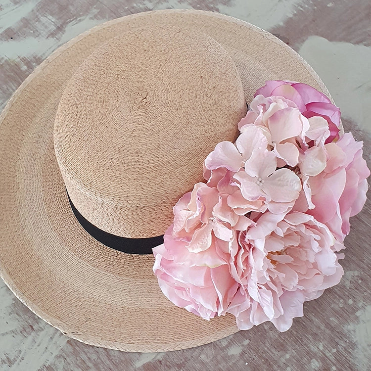 Sombrero Gallero Scarlett palma fina flores