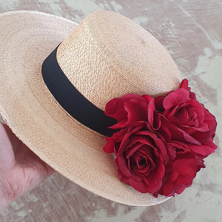 Sombrero Gallero Scarlett palma fina flores