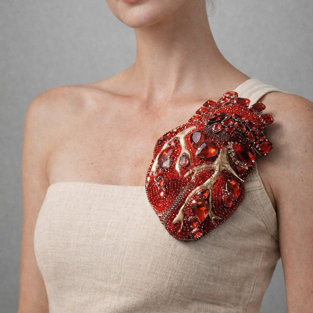 Corazón Anatómico con Cristales · Prendedor 22 cm