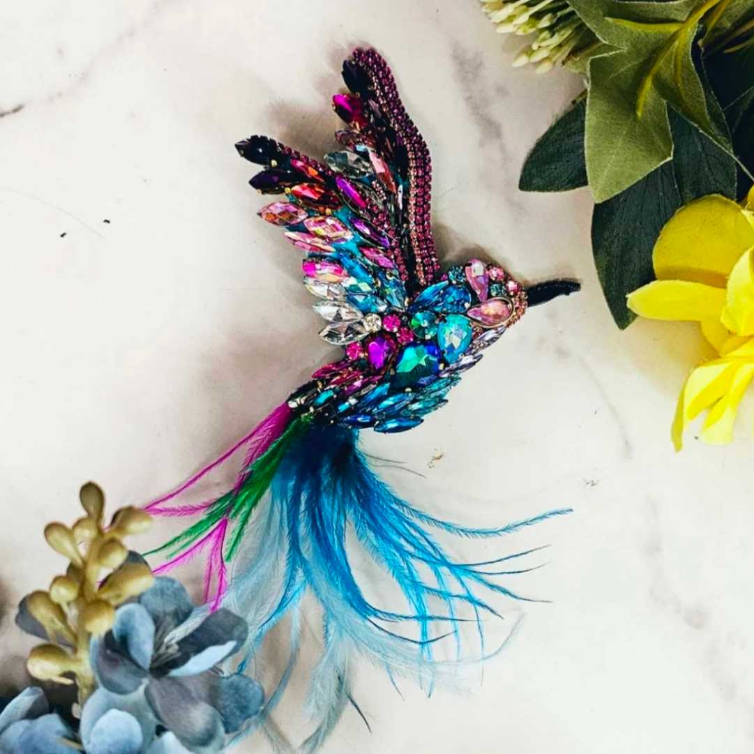 Prendedor Colibri cristales 10cm · Prendedor Artesanal