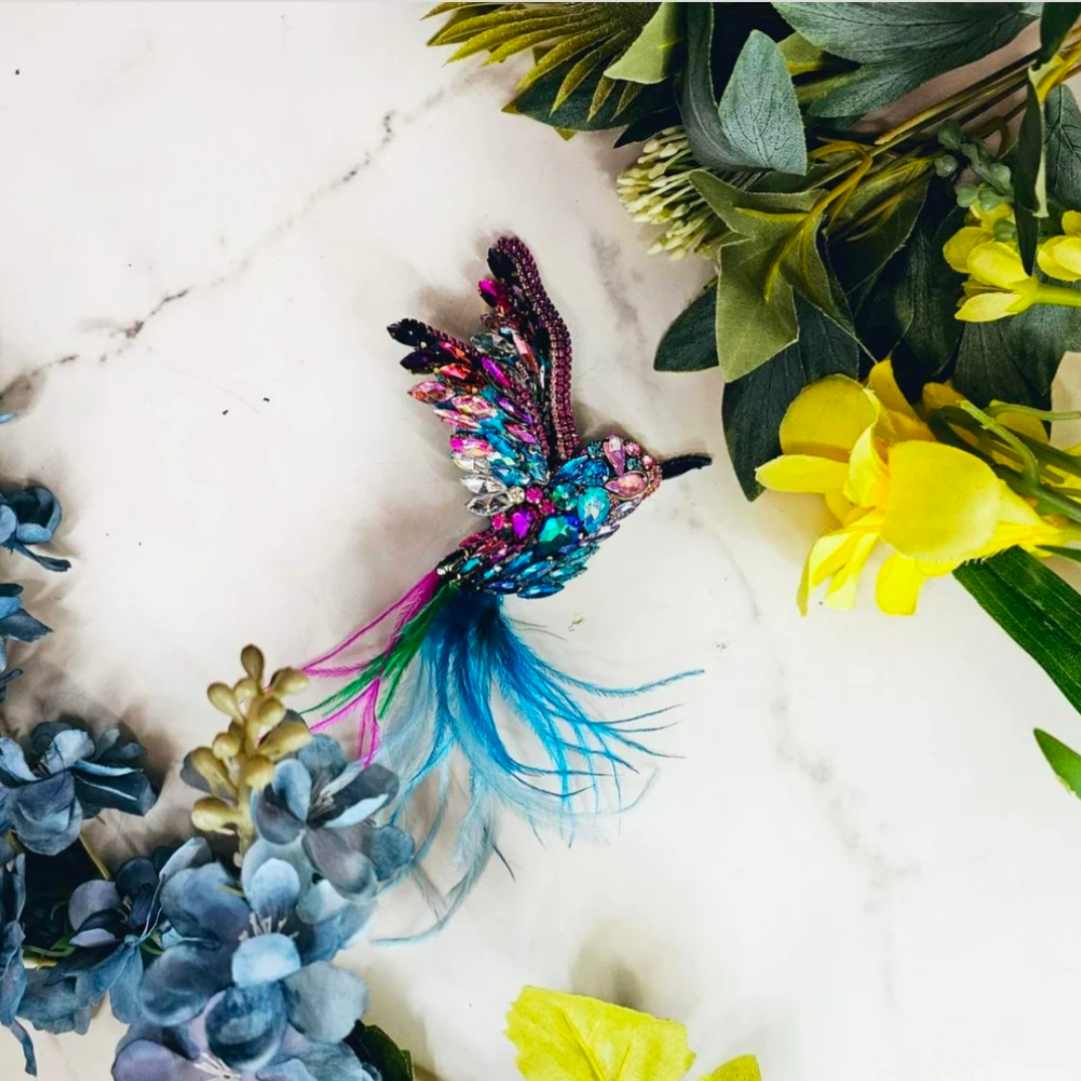 Prendedor Colibri cristales 10cm · Prendedor Artesanal