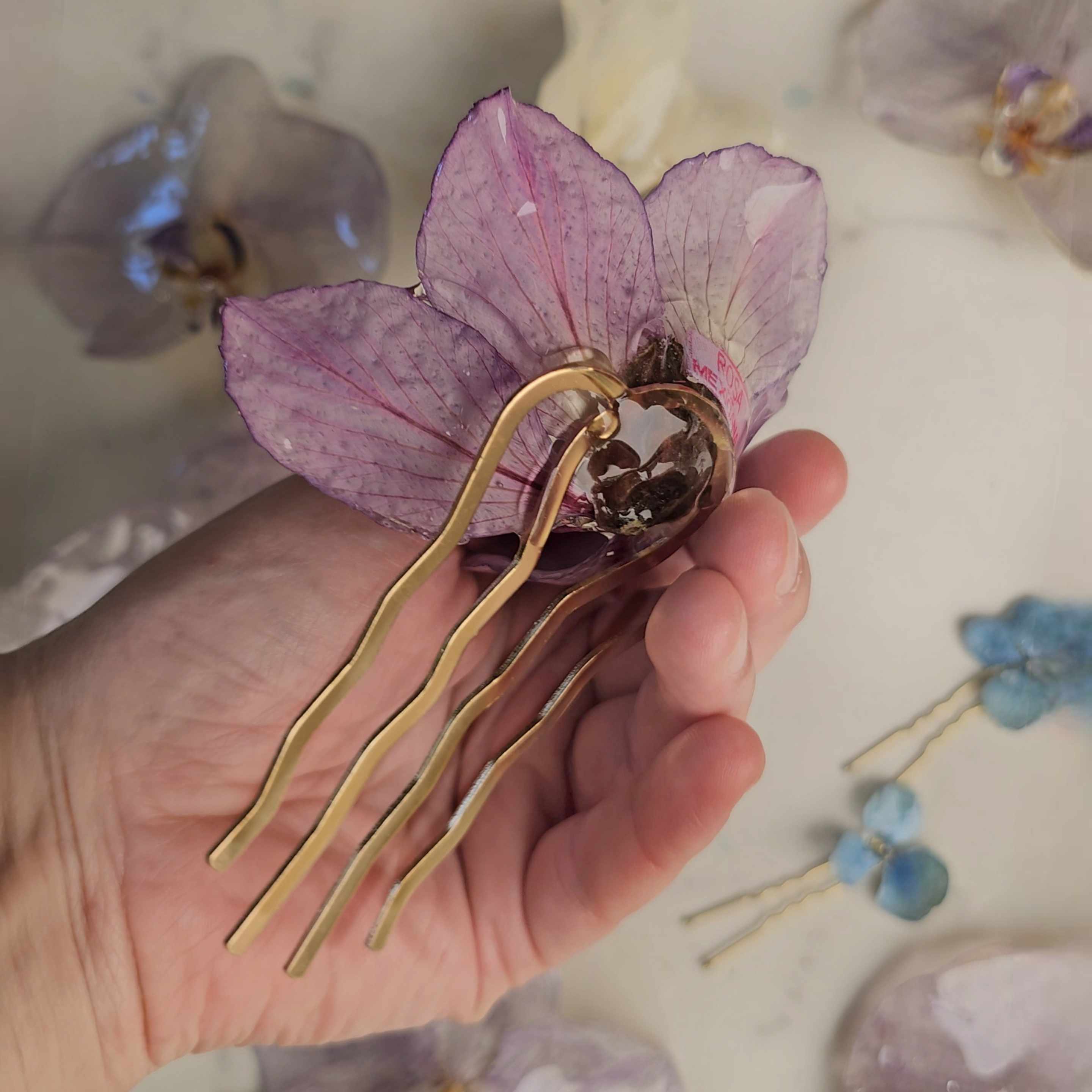 Peineta Orquídea de Árbol (Bauhinia) natural preservada