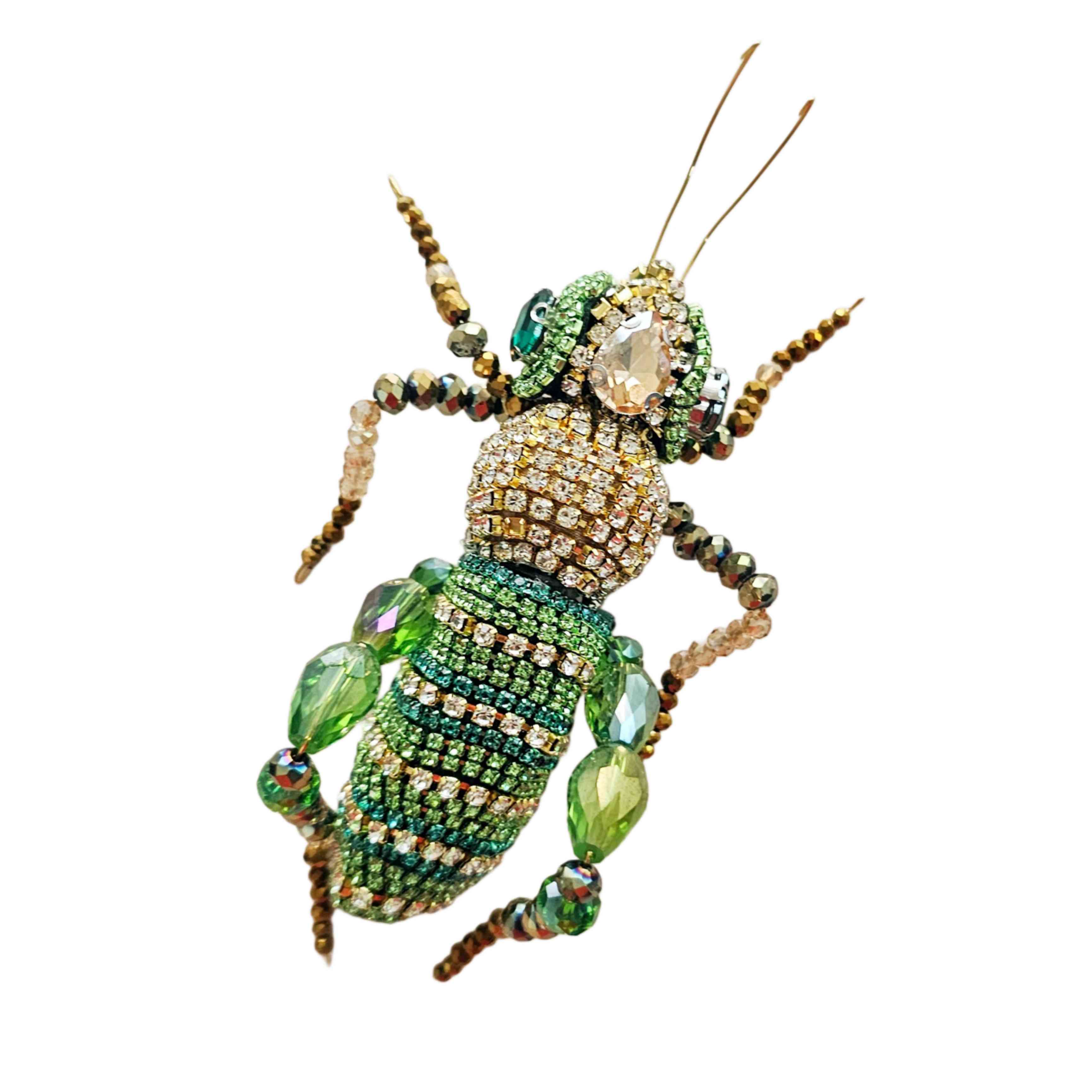 Prendedor Saltamontes cristales 14cm · Prendedor Artesanal Insecto