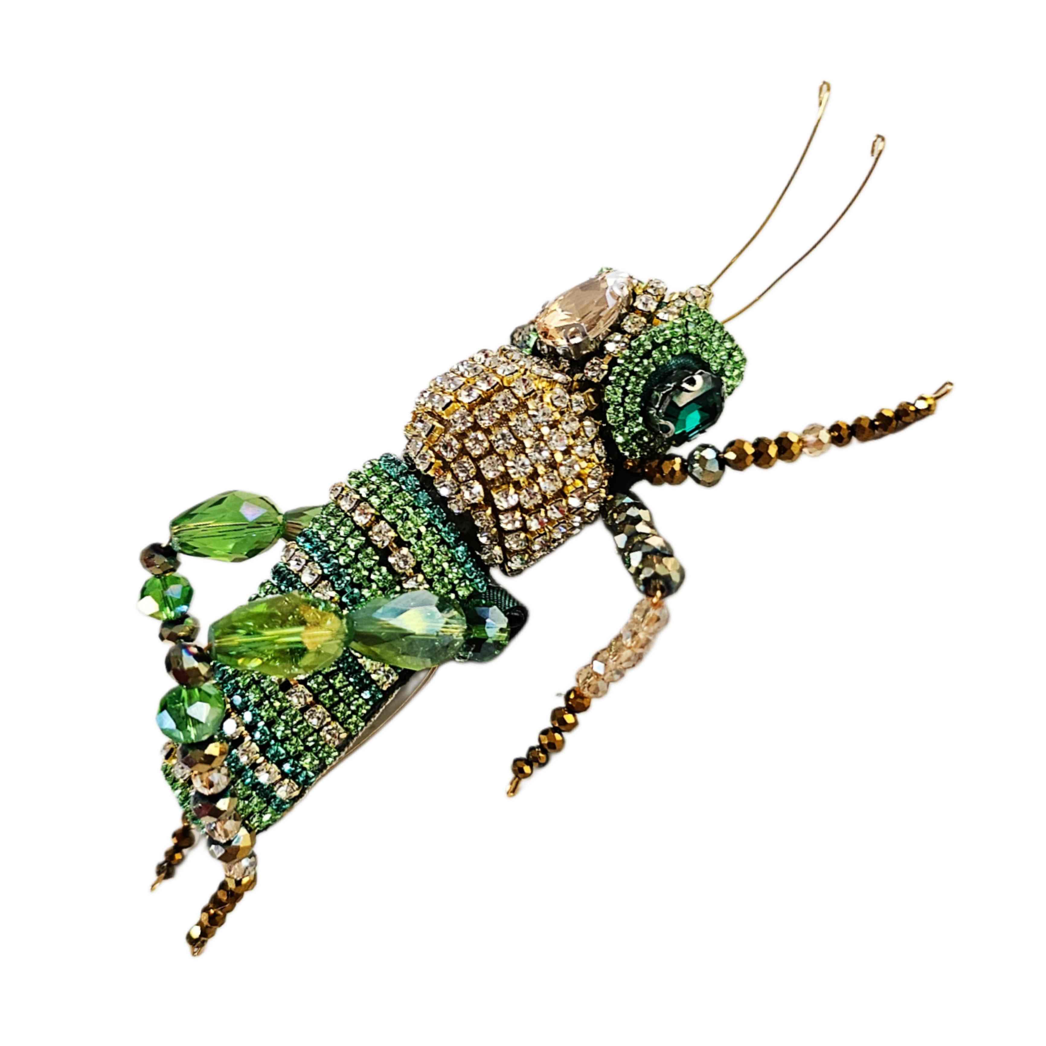 Prendedor Saltamontes cristales 14cm · Prendedor Artesanal Insecto