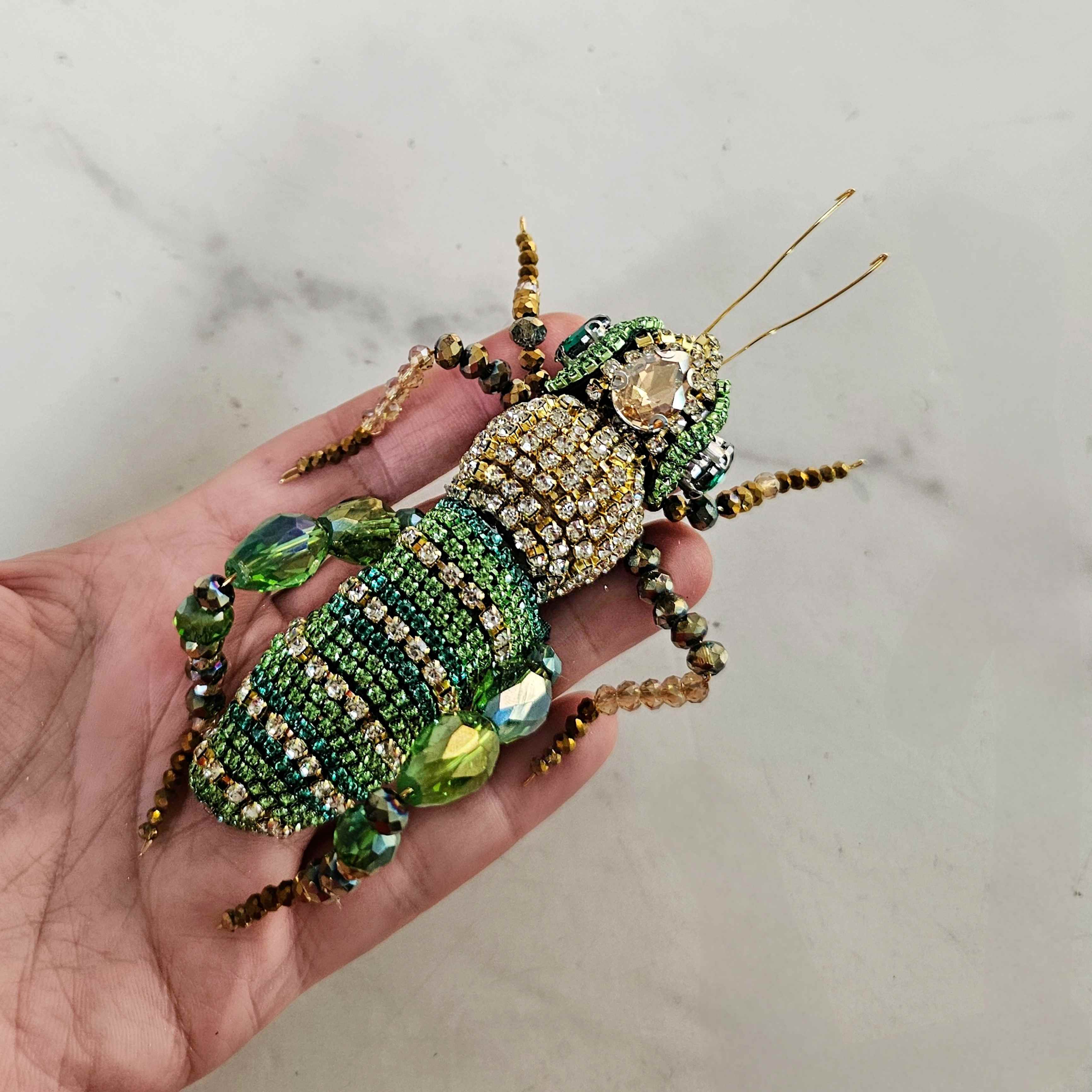 Prendedor Saltamontes cristales 14cm · Prendedor Artesanal Insecto