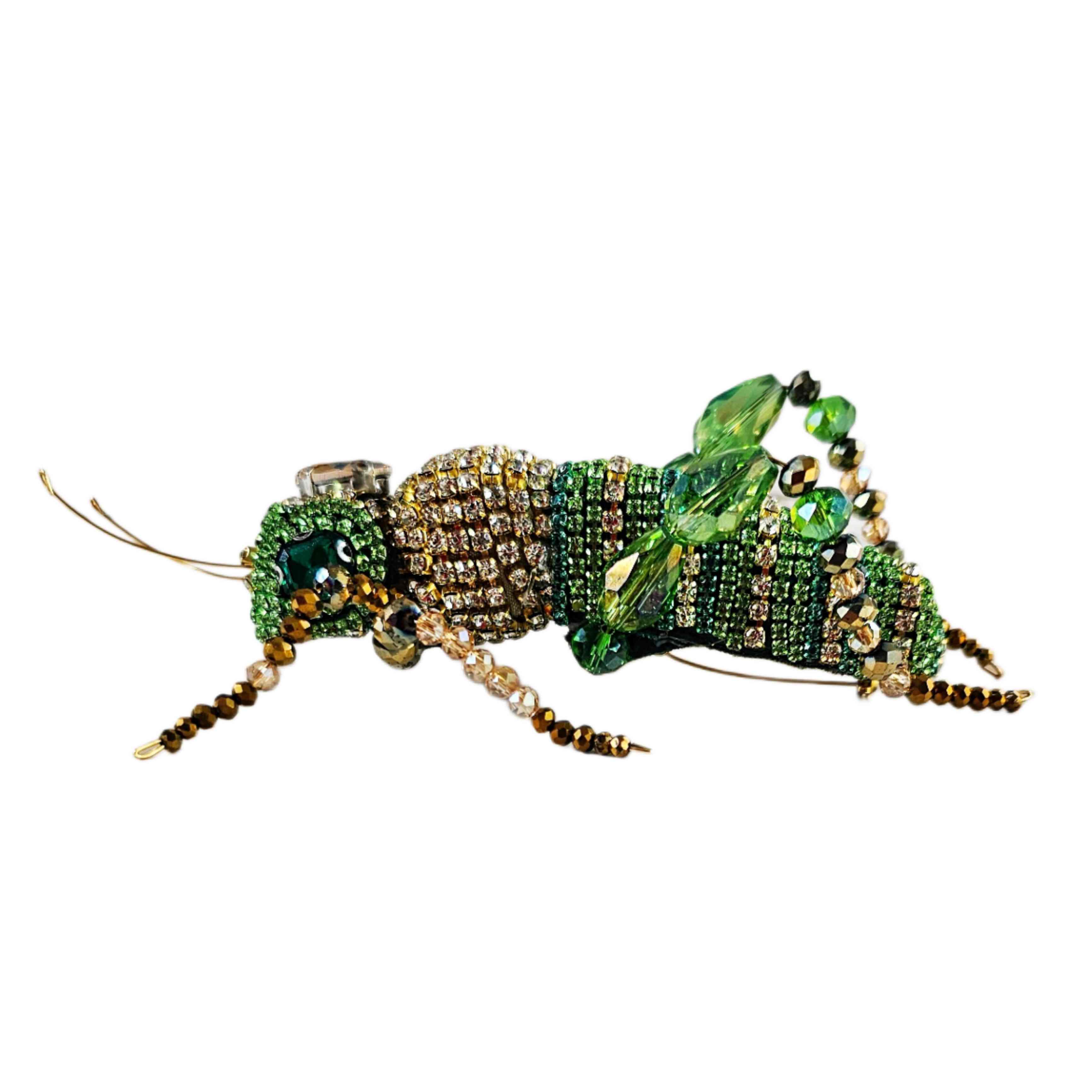 Prendedor Saltamontes cristales 14cm · Prendedor Artesanal Insecto