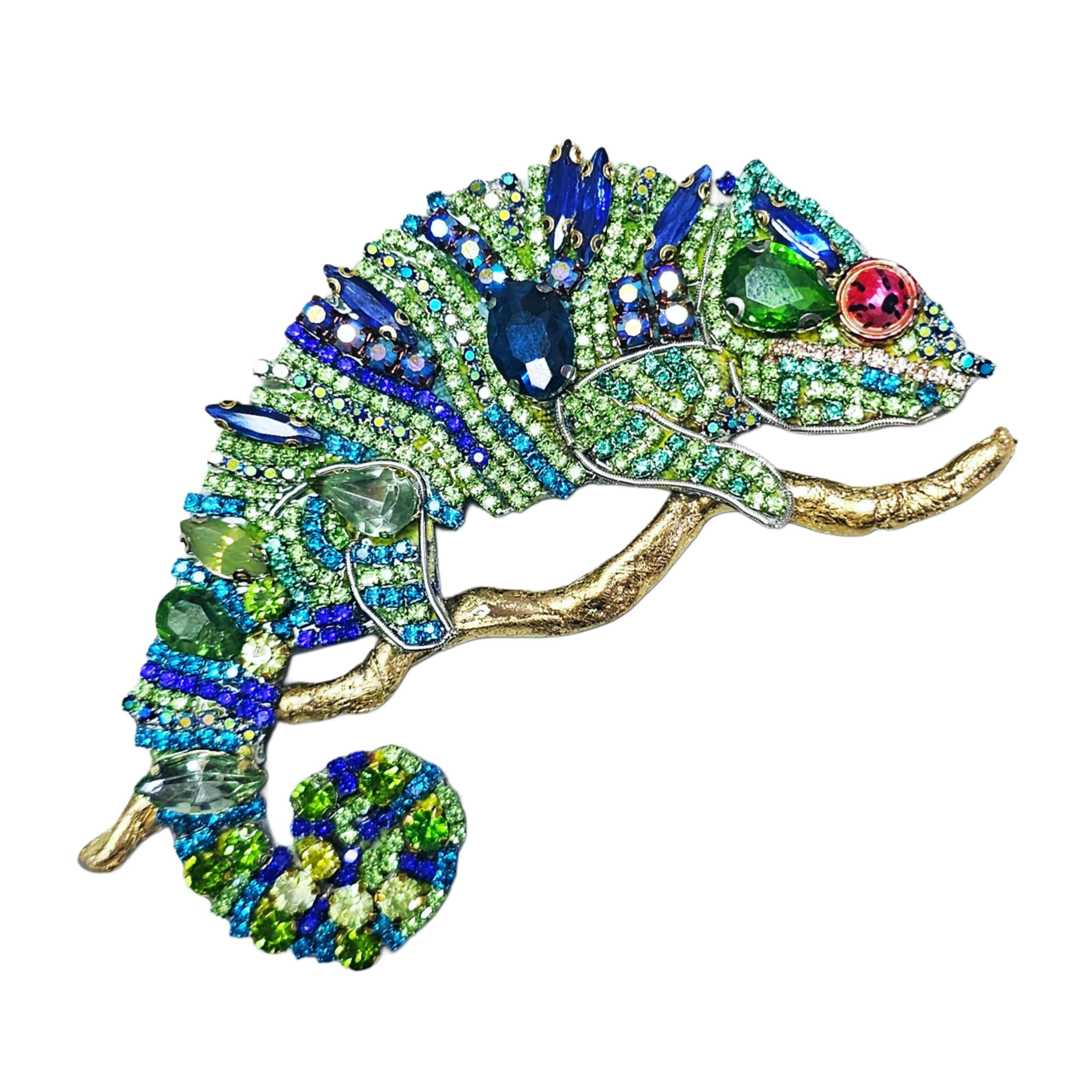 Prendedor Camaleón cristales 10cm · Prendedor Artesanal