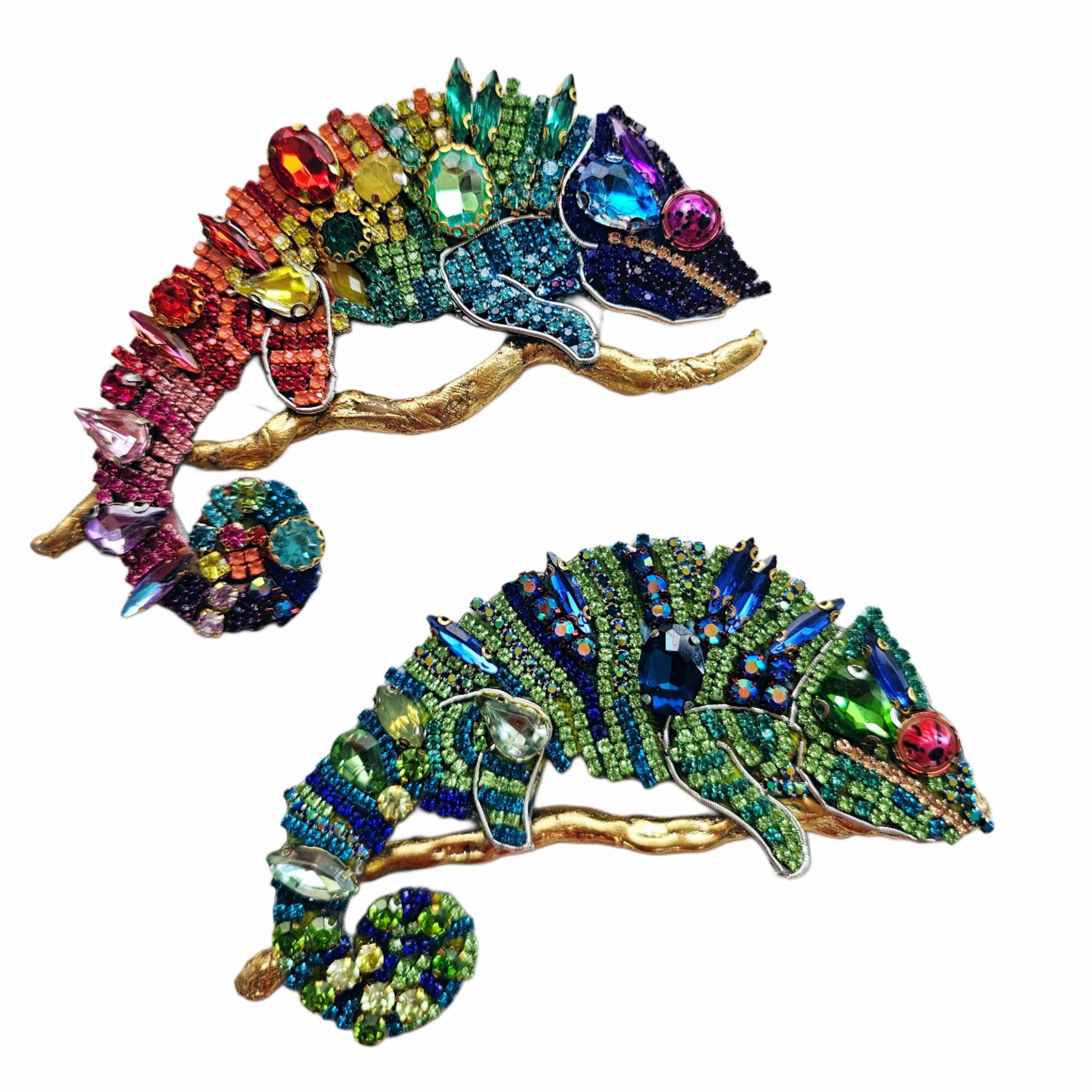 Prendedor Camaleón cristales Arcoiris 10cm · Prendedor Artesanal