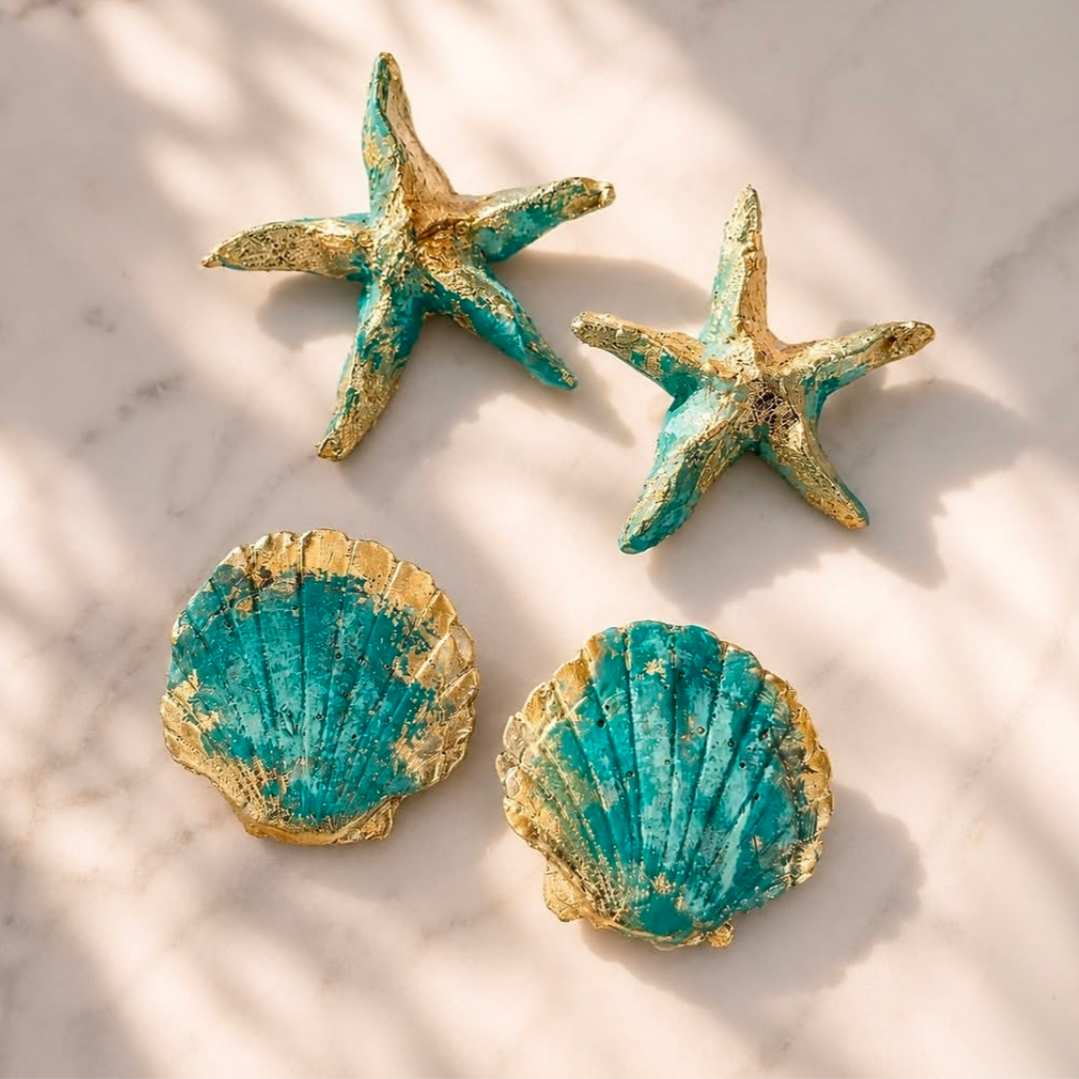 Aretes Estrella de Mar turquesa y dorado
