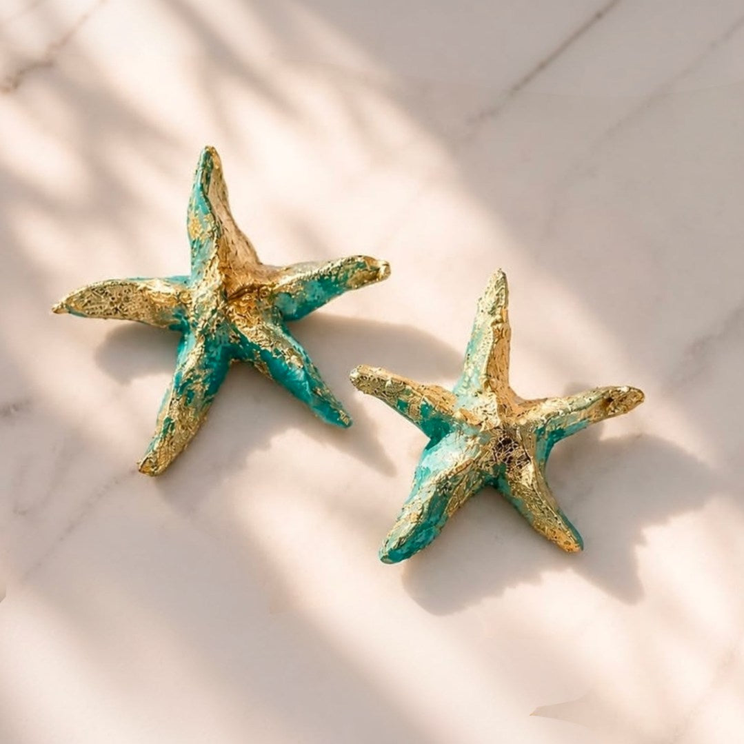 Aretes Estrella de Mar turquesa y dorado