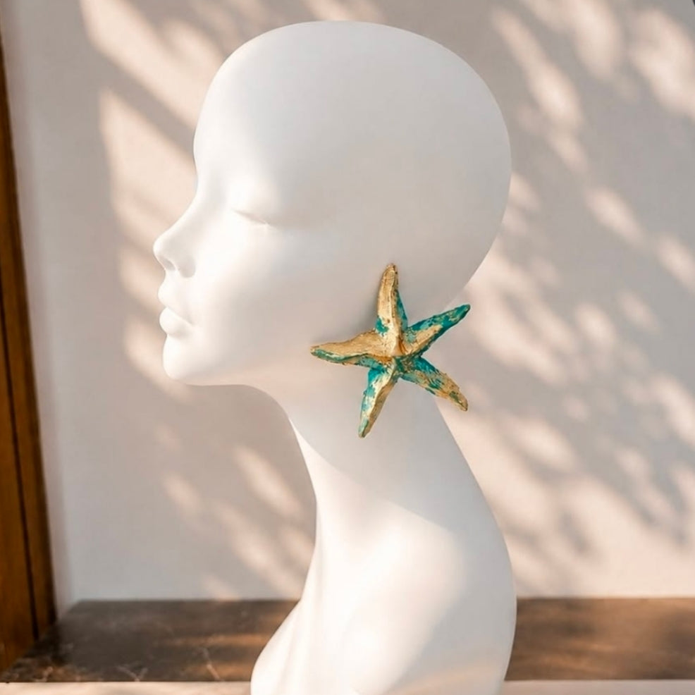 Aretes Estrella de Mar turquesa y dorado