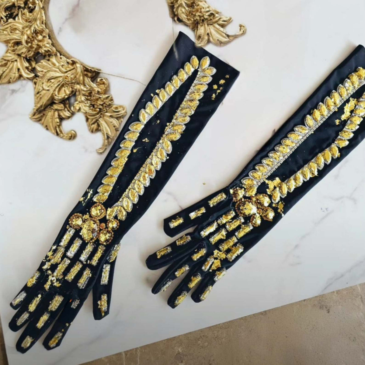 Guantes Catrina Esqueleto Hoja de oro